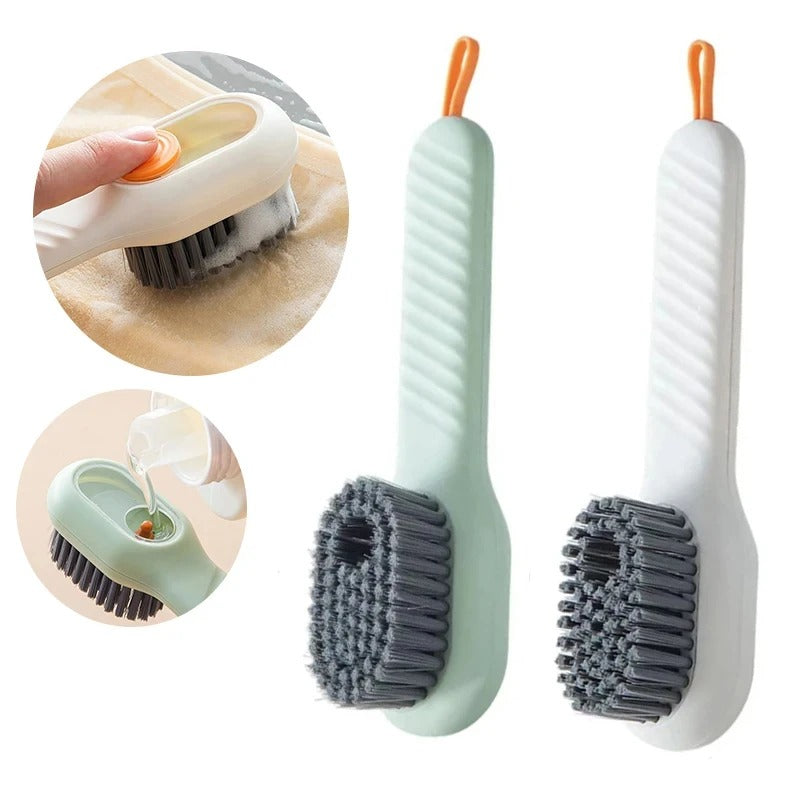 Automatic pressing liquid long handle shoe brush with soft bristles