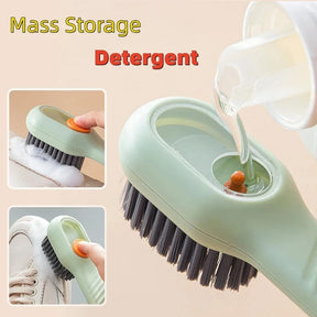 Automatic pressing liquid long handle shoe brush with soft bristles