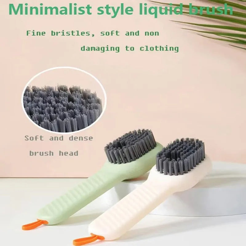 Automatic pressing liquid long handle shoe brush with soft bristles