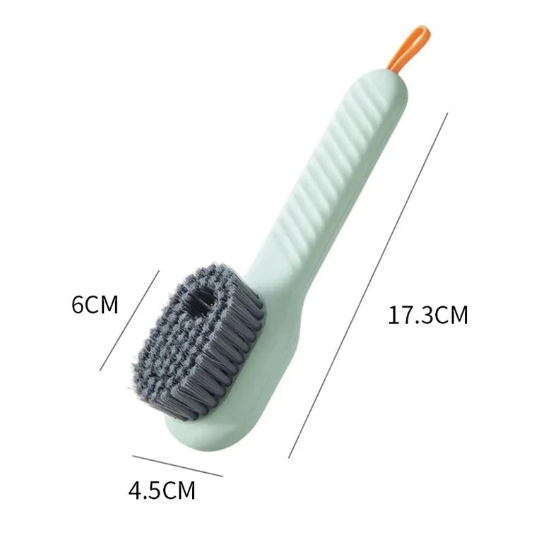 Automatic pressing liquid long handle shoe brush with soft bristles